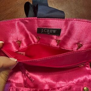 J. Crew Hot Pink Satin Jewelry Roll Organizer